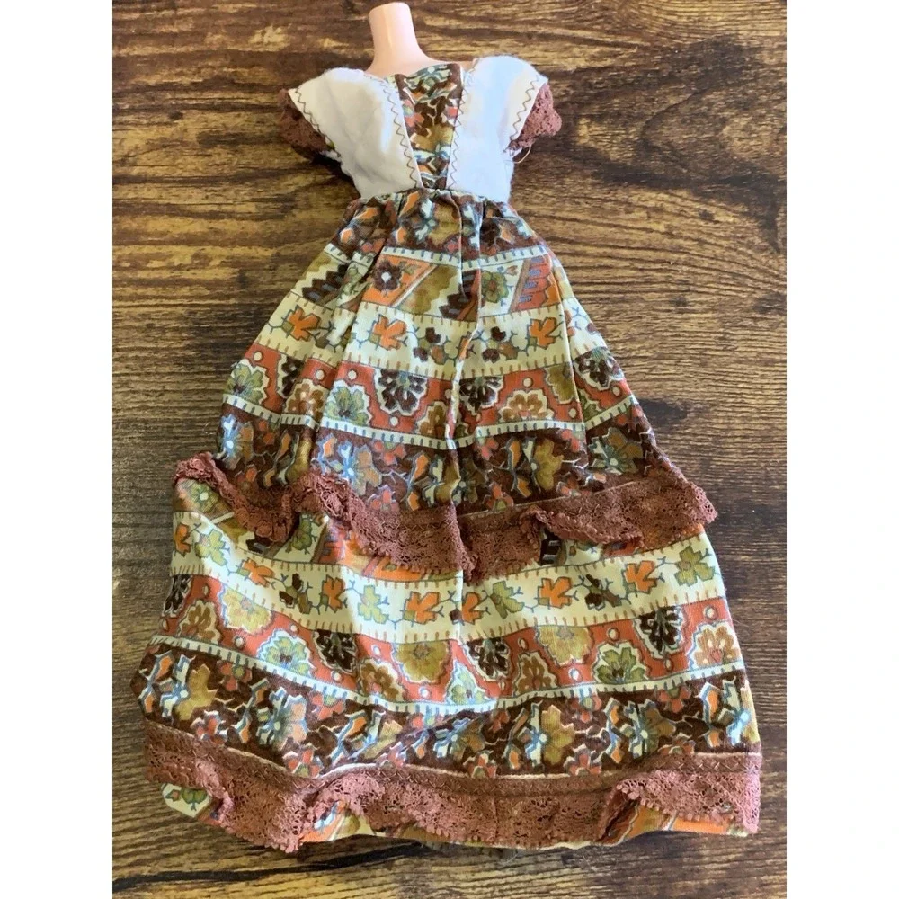 Vintage 1960 70s 's‎ Barbie CLONE Fashion Doll DRESS Brown Orange Hippie  Gown